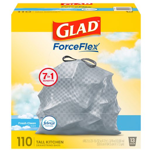 Glad ForceFlex Tall Kitchen Trash Bags, 110 ct